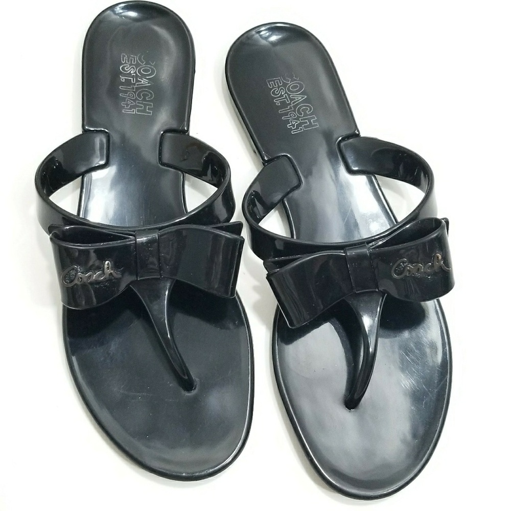 Coach Black Jelly Bow Rubber Flip Flops